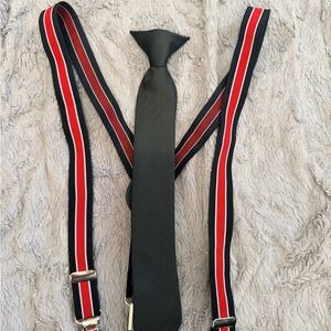 Black Tie and Striped Suspenders Set